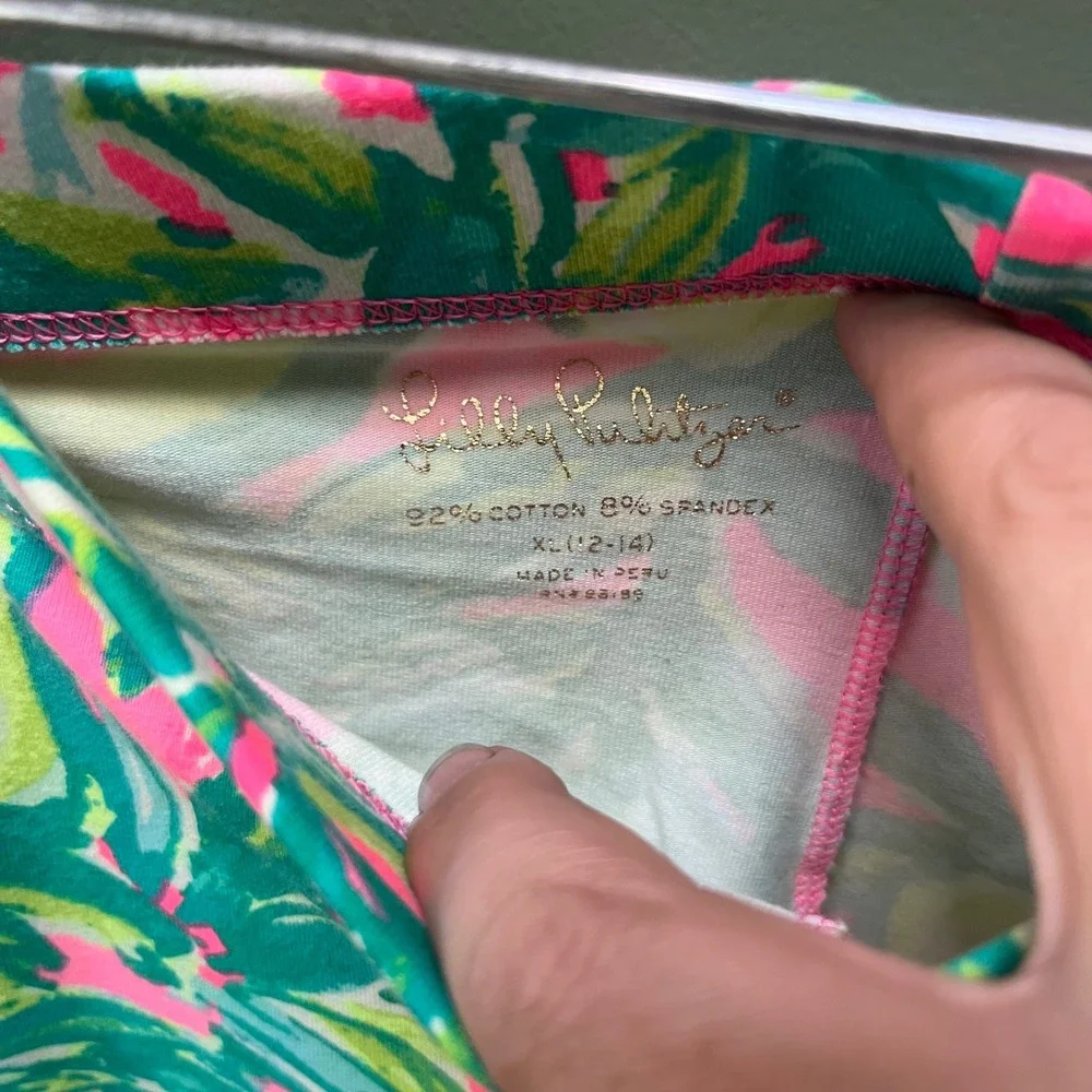 Lilly Pulitzer Girls XL Capri Leggings‎ Pink Green Print Tie Hem Activewear